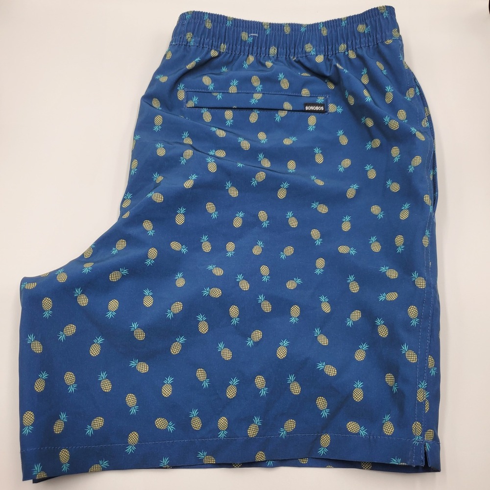 Bonobos Mens Pineapple Print Swim Trunks Dark Blue 7 Inch Inseam XL BOE26110CO